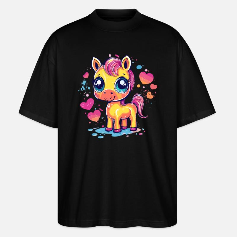 Buntes Pony mit Herzen - Stanley/Stella Oversized Unisex Bio T-Shirt Blaster 2.0 - Schwarz