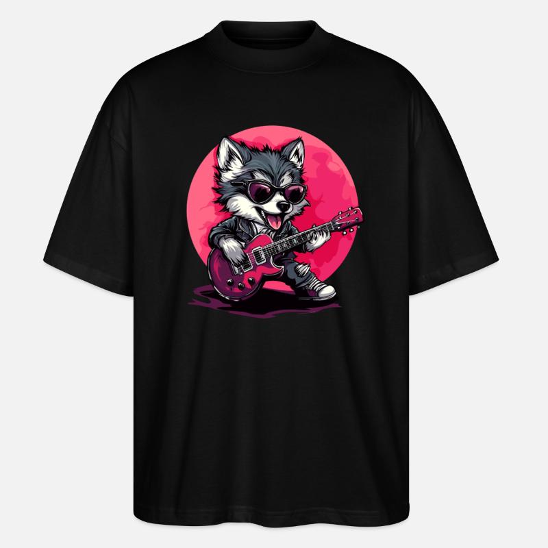 Gitarrenspielender Wolf - Stanley/Stella Oversized Unisex Bio T-Shirt Blaster 2.0 - Schwarz