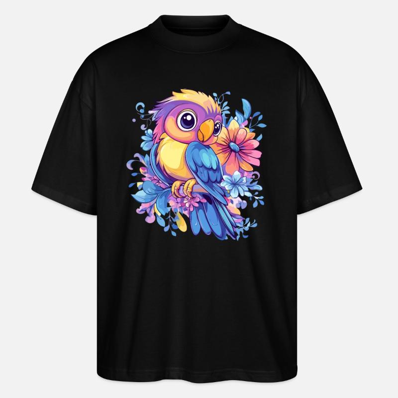 Perroquet sur fleurs - T-shirt bio Blaster 2.0 coupe oversize Stanley/Stella Unisexe - noir