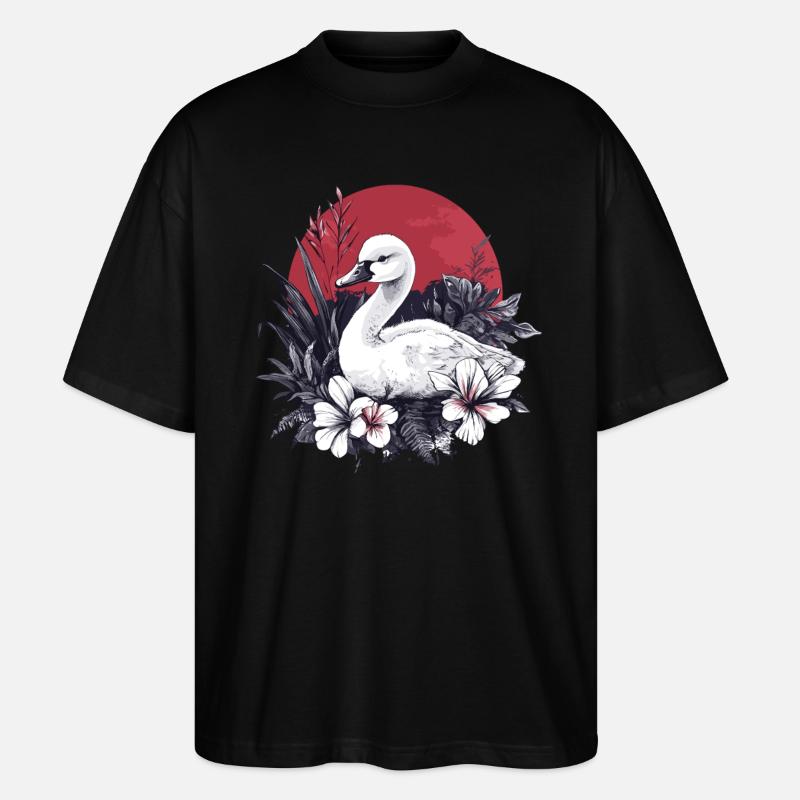 Schwan mit Blumen - Stanley/Stella Oversized Unisex Bio T-Shirt Blaster 2.0 - Schwarz
