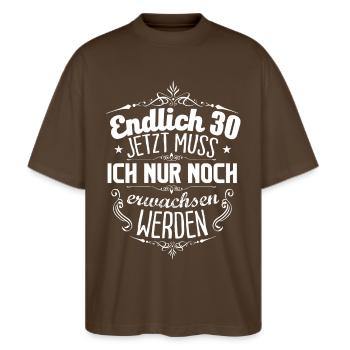 30. Geburtstag - Stanley/Stella Oversized Unisex Bio T-Shirt Blaster 2.0 - Dunkelbraun - Vorne - Alina (178cm) & Michal (187cm)