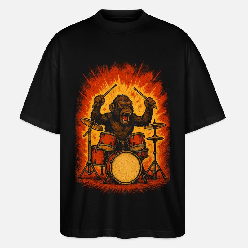 Monkey drummer on fire - Stanley/Stella Oversized Unisex Organic T-shirt Blaster 2.0 - black