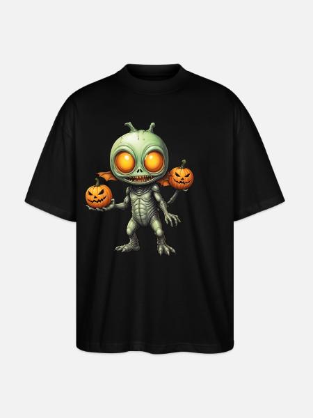 Alien with pumpkin heads Halloween - Stanley/Stella Oversized Unisex Organic T-shirt Blaster 2.0 - black