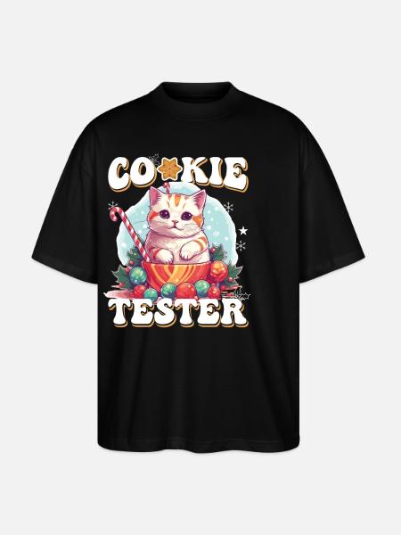 Cute Cookie Tester Kitten Illustration - Stanley/Stella Oversized Unisex Organic T-shirt Blaster 2.0 - black