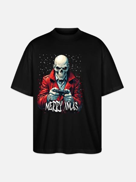Merry Xmas Gamer Skull Design - Stanley/Stella Oversized Unisex Organic T-shirt Blaster 2.0 - black