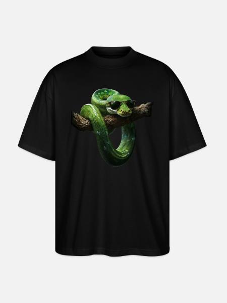 Grüner Baumpython Schlangen Liebhaber Terrarium - Stanley/Stella Oversized Unisex Bio T-Shirt Blaster 2.0 - Schwarz