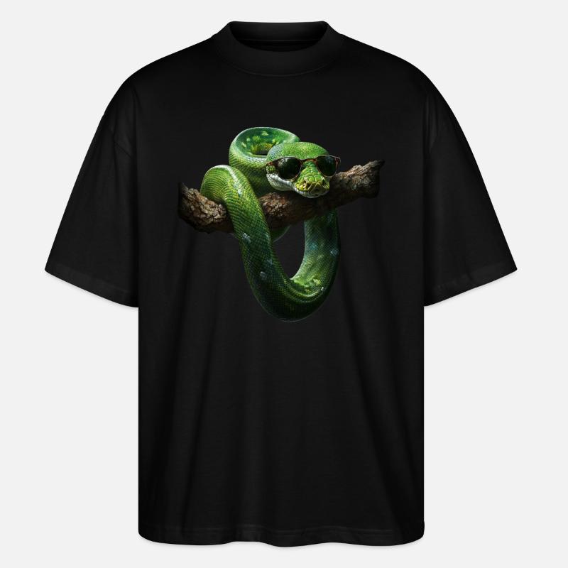 Grüner Baumpython Schlangen Liebhaber Terrarium - Stanley/Stella Oversized Unisex Bio T-Shirt Blaster 2.0 - Schwarz