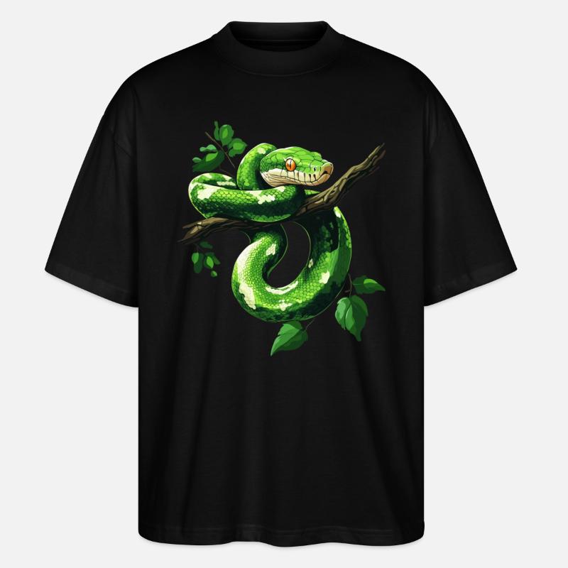 Grüner Baumpython Schlangen Liebhaber Terrarium - Stanley/Stella Oversized Unisex Bio T-Shirt Blaster 2.0 - Schwarz