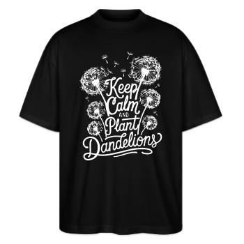 Löwenzahn Pusteblumen Liebhaber Blumen Floral - Stanley/Stella Oversized Unisex Bio T-Shirt Blaster 2.0 - Schwarz - Vorne - Alina (178cm) & Michal (187cm)