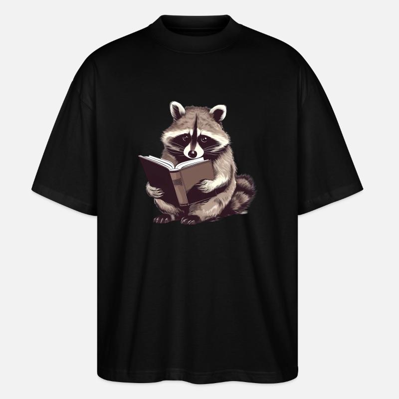 Lesender Waschbär mit Buch - Stanley/Stella Oversized Unisex Bio T-Shirt Blaster 2.0 - Schwarz
