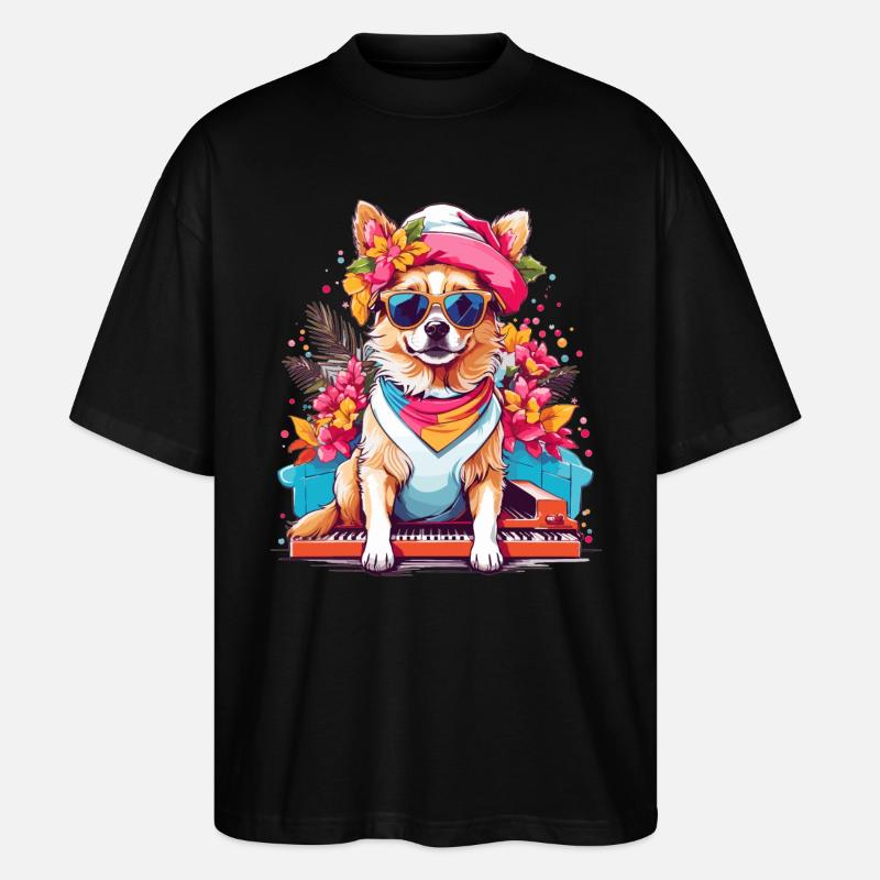 Chien avec piano - T-shirt bio Blaster 2.0 coupe oversize Stanley/Stella Unisexe - noir