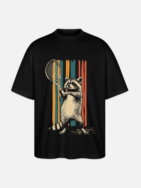 Raccoon playing tennis - Stanley/Stella Oversized Unisex Organic T-shirt Blaster 2.0 - black