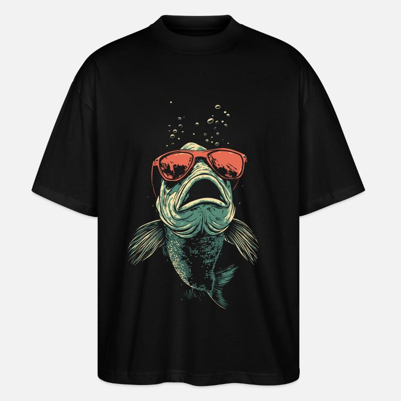 Fisch mit Sonnenbrille - Stanley/Stella Oversized Unisex Bio T-Shirt Blaster 2.0 - Schwarz
