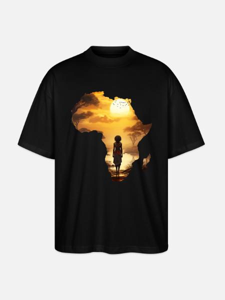 Africa Map Continent Outline Sunset - Stanley/Stella Oversized Unisex Organic T-shirt Blaster 2.0 - black