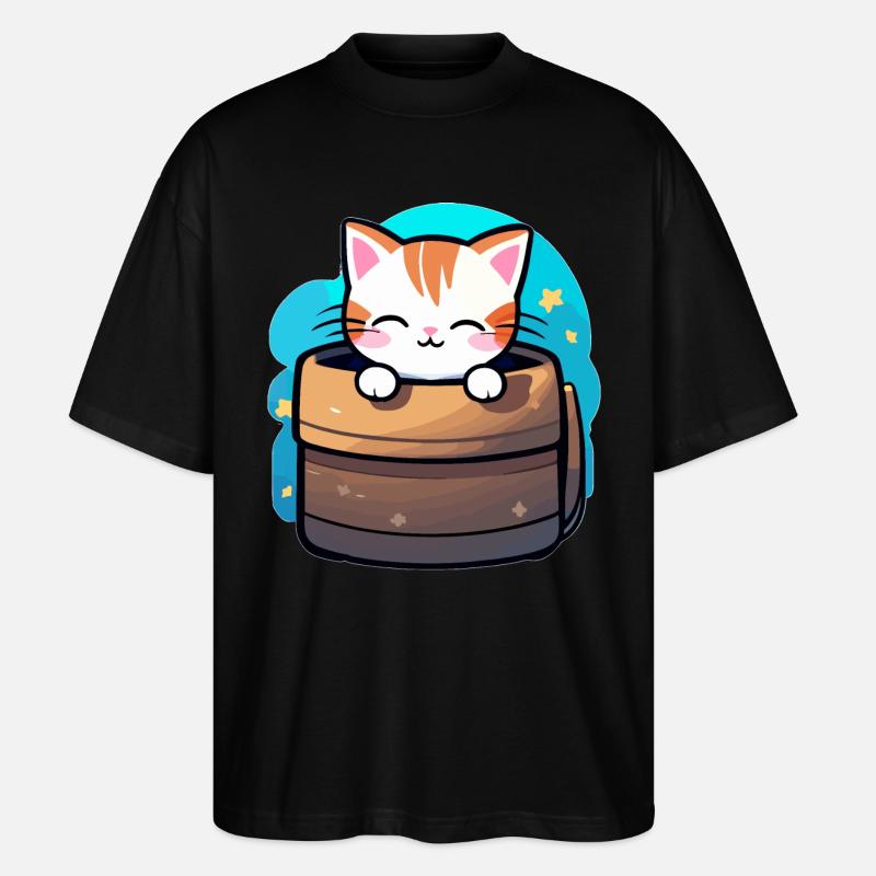 Chat mignon dans le panier - T-shirt bio Blaster 2.0 coupe oversize Stanley/Stella Unisexe - noir