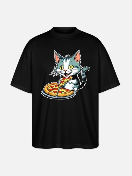 Cat loves pizza - Stanley/Stella Oversized Unisex Organic T-shirt Blaster 2.0 - black