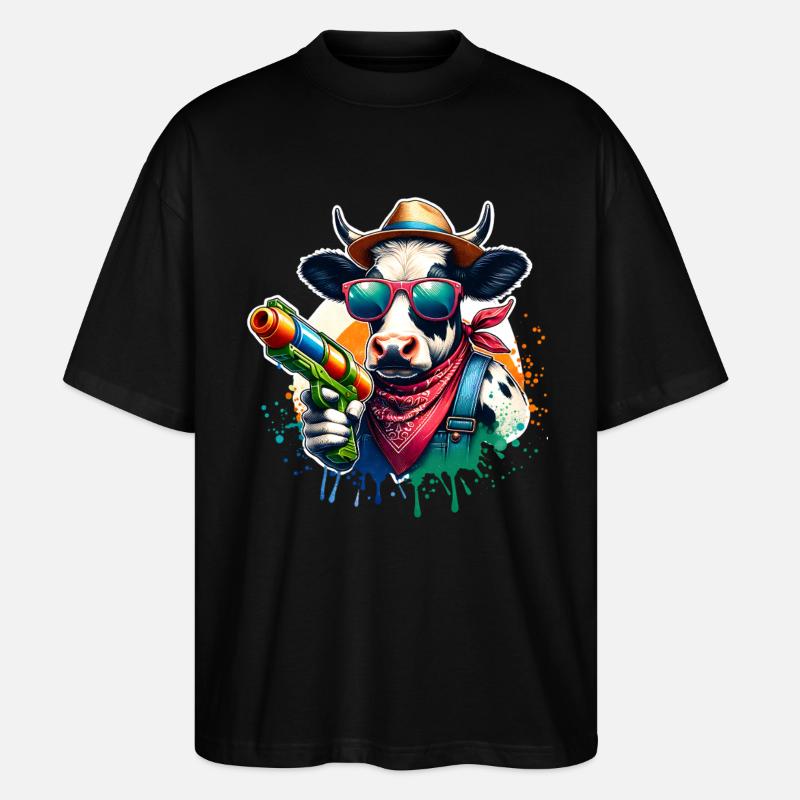 Pistolet à eau vache - T-shirt bio Blaster 2.0 coupe oversize Stanley/Stella Unisexe - noir