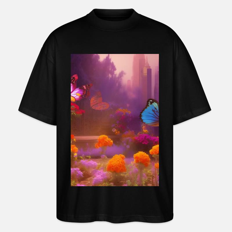 Blumen und Schmetterling - Stanley/Stella Oversized Unisex Bio T-Shirt Blaster 2.0 - Schwarz