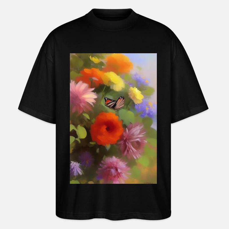 Fleurs et papillon - T-shirt bio Blaster 2.0 coupe oversize Stanley/Stella Unisexe - noir