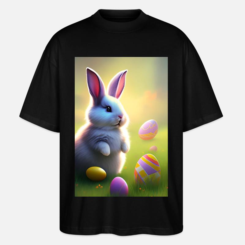 Easter Bunny with Easter Eggs - Stanley/Stella Oversized Unisex Organic T-shirt Blaster 2.0 - black