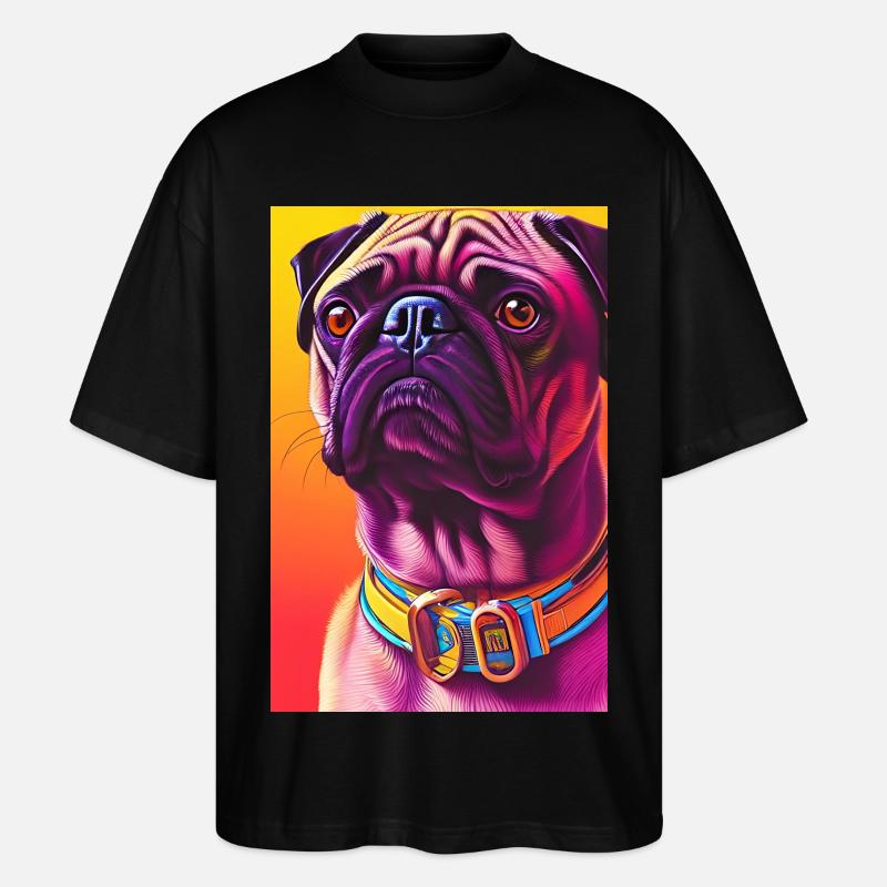 Mops Hund - Stanley/Stella Oversized Unisex Bio T-Shirt Blaster 2.0 - Schwarz