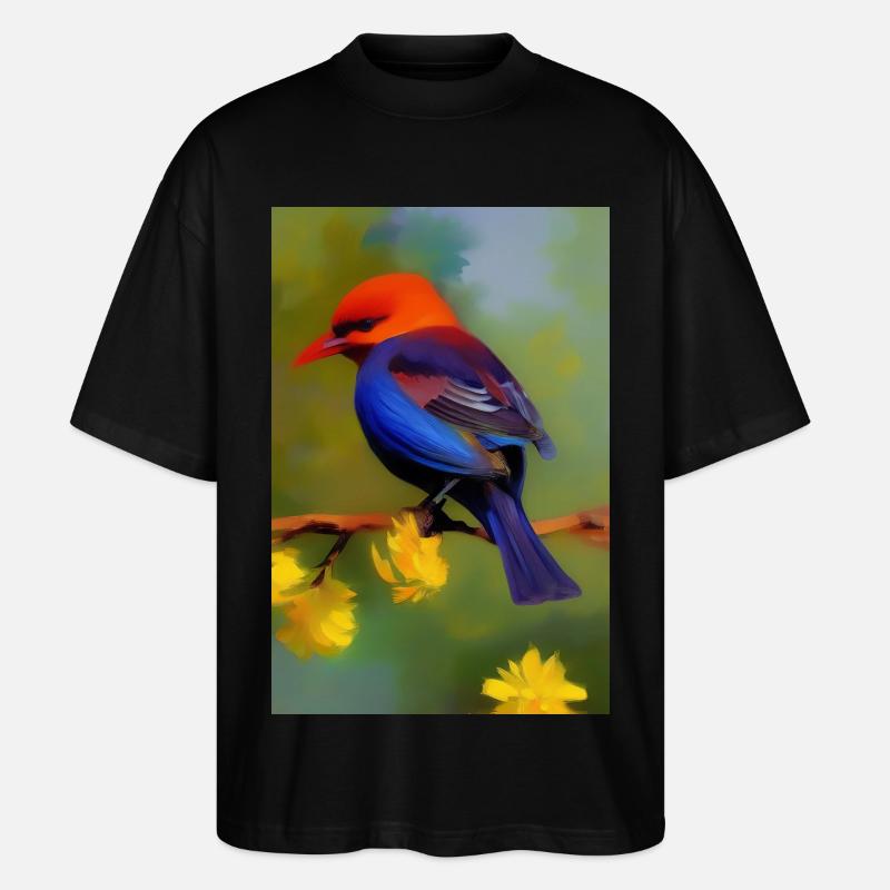 Oiseau sur branche avec fleurs - T-shirt bio Blaster 2.0 coupe oversize Stanley/Stella Unisexe - noir
