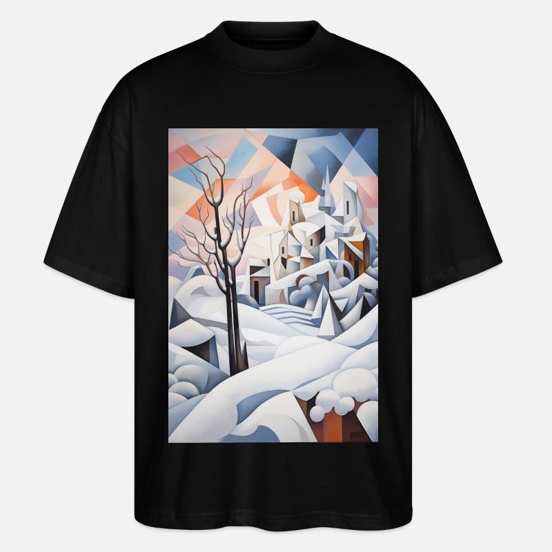 Verschneite Landschaft im geometrischen Stil - Stanley/Stella Oversized Unisex Bio T-Shirt Blaster 2.0 - Schwarz