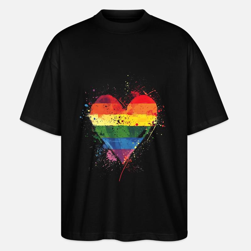 Abstraktes Regenbogenherz mit Tintenspritzern - Pride - Stanley/Stella Oversized Unisex Bio T-Shirt Blaster 2.0 - Schwarz