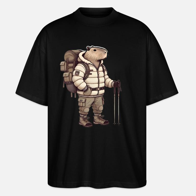 Capybara Adventurer in Mountains - Stanley/Stella Oversized Unisex Organic T-shirt Blaster 2.0 - black