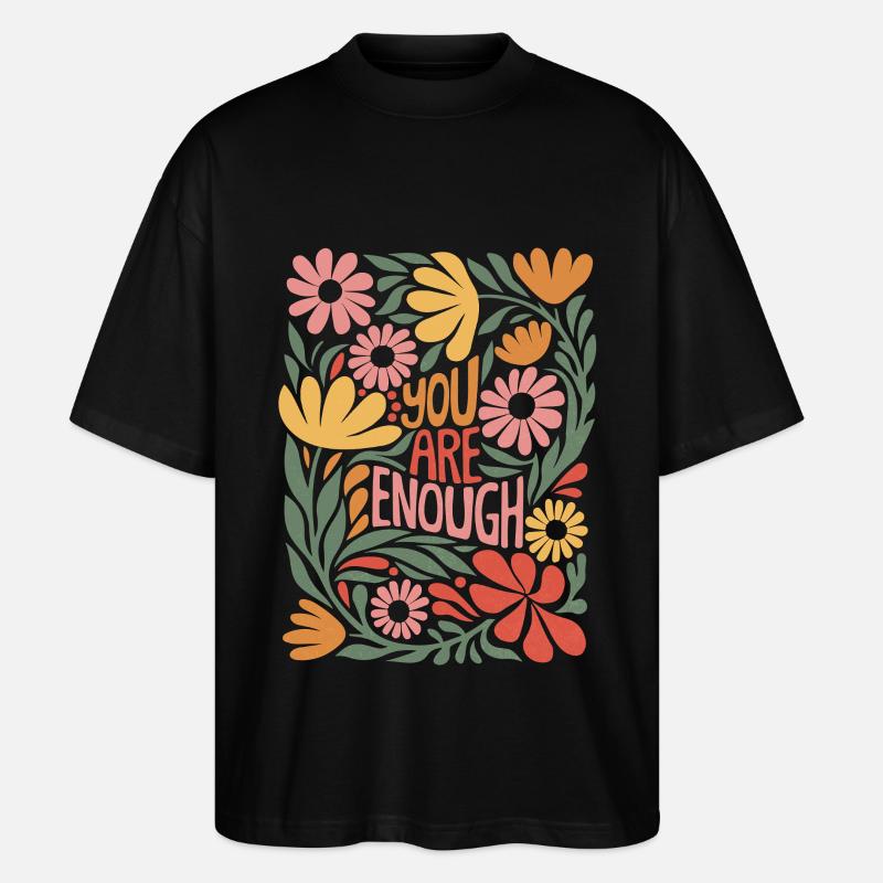 Positives Selbstliebe Boho-Blumendesign - Stanley/Stella Oversized Unisex Bio T-Shirt Blaster 2.0 - Schwarz