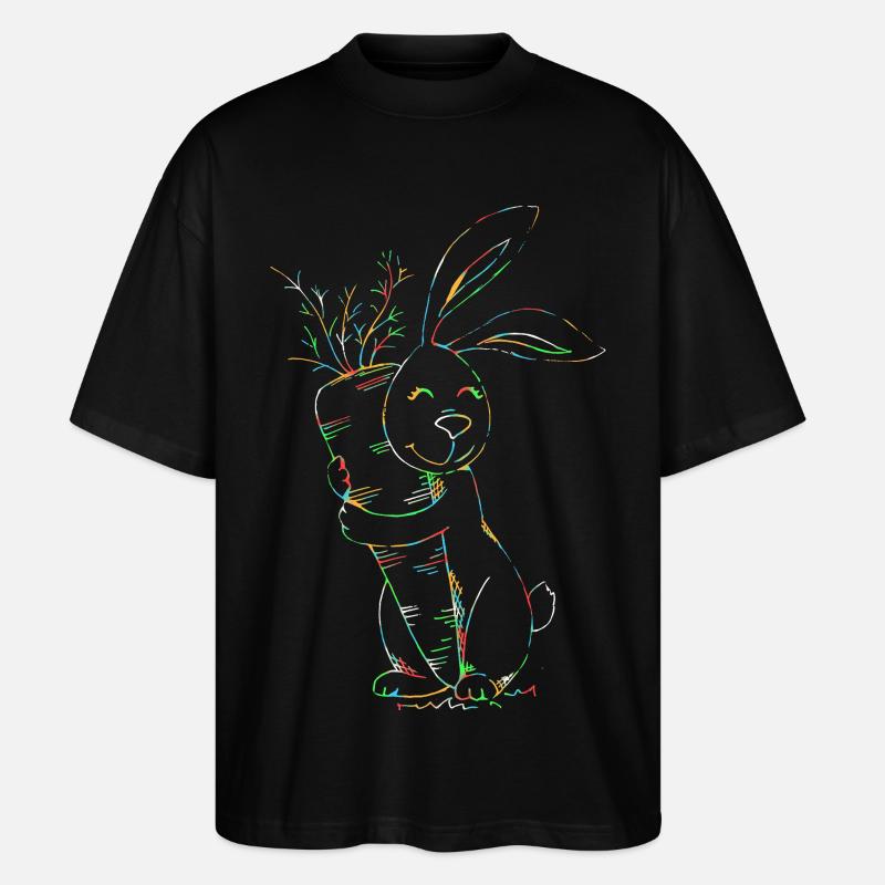 Bunter Neonhase mit Karotten - Stanley/Stella Oversized Unisex Bio T-Shirt Blaster 2.0 - Schwarz