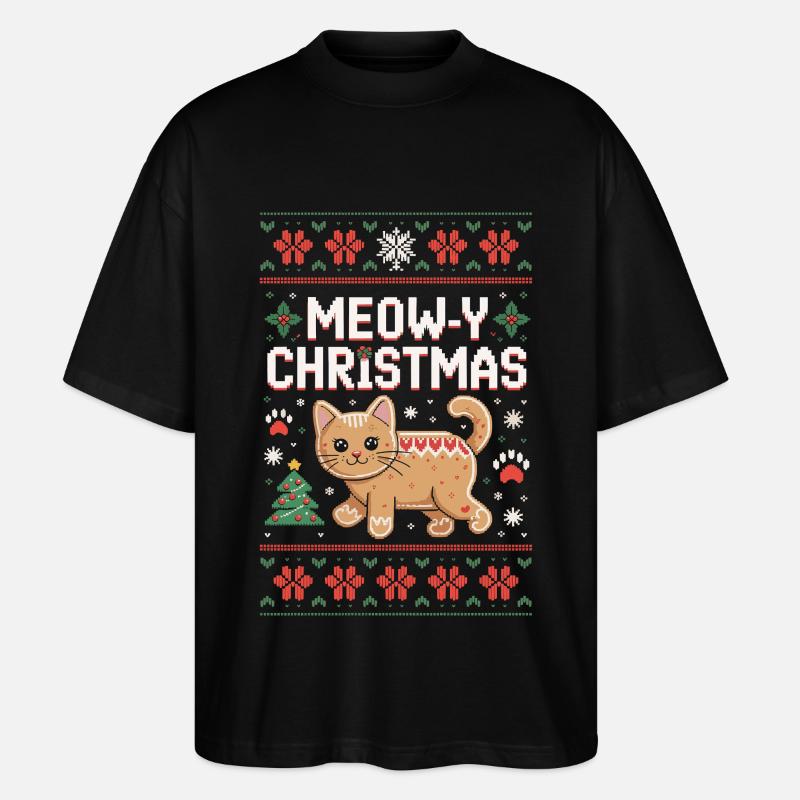 Meow-Y Weihnachtspixelkatze - Stanley/Stella Oversized Unisex Bio T-Shirt Blaster 2.0 - Schwarz