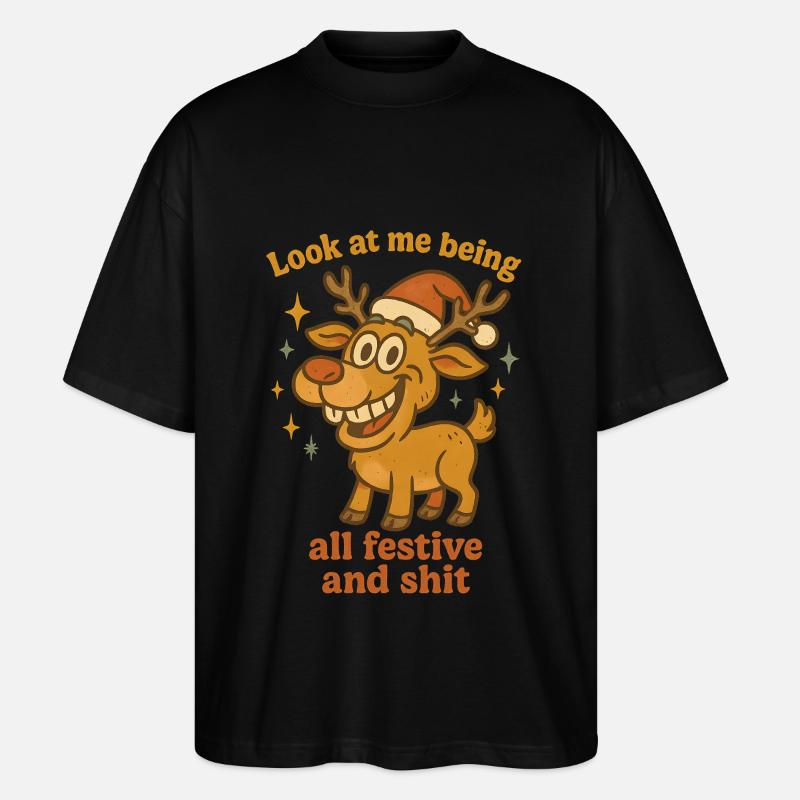Renne de Noël, regarde-moi - T-shirt bio Blaster 2.0 coupe oversize Stanley/Stella Unisexe - noir