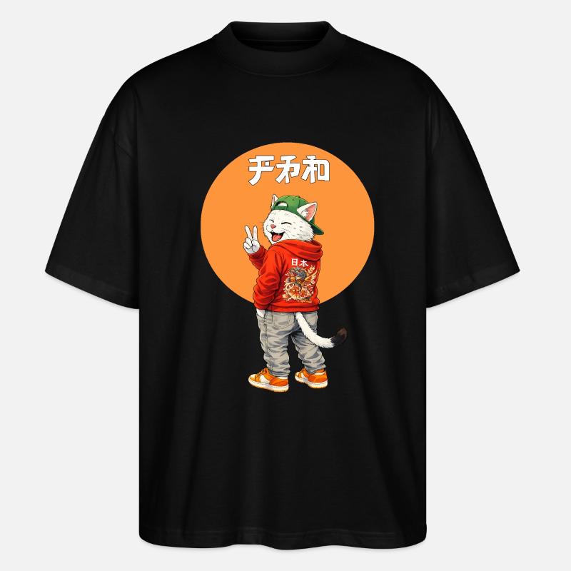 Katze-Peace  - Stanley/Stella Oversized Unisex Bio T-Shirt Blaster 2.0 - Schwarz