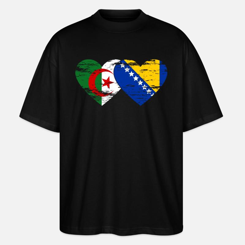 Algérie Bosnie drapeau coeur utilisé - T-shirt bio Blaster 2.0 coupe oversize Stanley/Stella Unisexe - noir