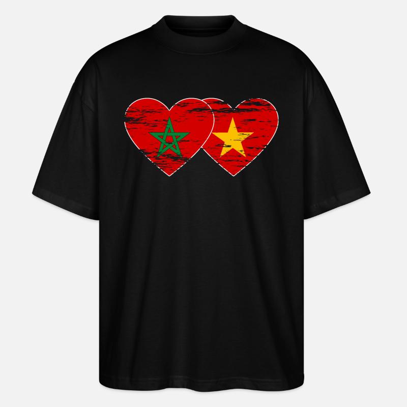 Maroc Vietnam drapeau coeur utilisé - T-shirt bio Blaster 2.0 coupe oversize Stanley/Stella Unisexe - noir