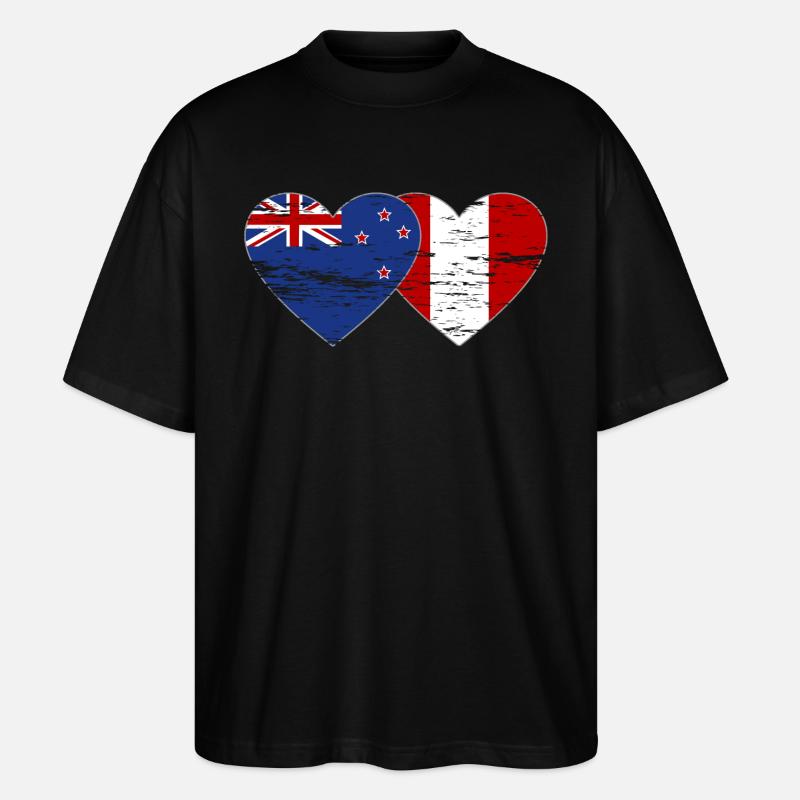 Nouvelle-Zélande Pérou drapeau coeur utilisé - T-shirt bio Blaster 2.0 coupe oversize Stanley/Stella Unisexe - noir
