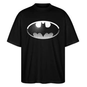 DC Comics Originals Batman Batsymbol Logo - Stanley/Stella Oversized Unisex Bio T-Shirt Blaster 2.0 - Schwarz - Vorne - Alina (178cm) & Michal (187cm)