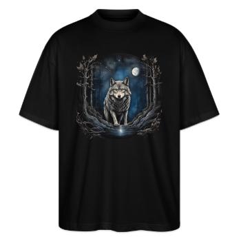 Lobo3-KARTON - Stanley/Stella Oversized Unisex Bio T-Shirt Blaster 2.0 - Schwarz - Vorne - Alina (178cm) & Michal (187cm)