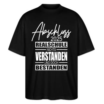 Abschluss Realschule 2025 - Stanley/Stella Oversized Unisex Bio T-Shirt Blaster 2.0 - Schwarz - Vorne - Alina (178cm) & Michal (187cm)