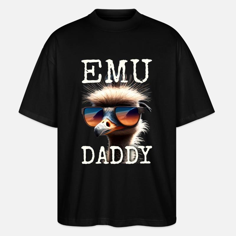 Emu Isä Lintu Strutsi Ratite Isä Isänpäivä Emu - Stanley/Stella Blaster 2.0 Unisex Oversized Luomu T-paita - musta