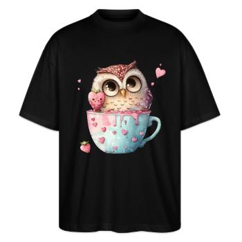 Eule Eulen - Stanley/Stella Oversized Unisex Bio T-Shirt Blaster 2.0 - Schwarz - Vorne - Alina (178cm) & Michal (187cm)