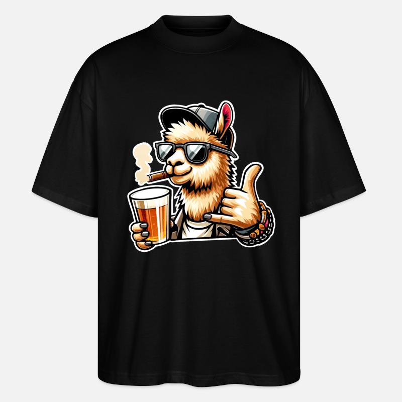 Alpaka Bier Surfergruß - Stanley/Stella Oversized Unisex Bio T-Shirt Blaster 2.0 - Schwarz