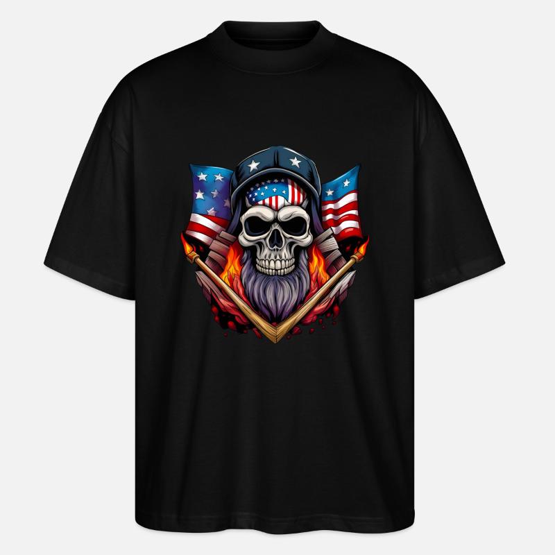 Crâne avec drapeau américain - T-shirt bio Blaster 2.0 coupe oversize Stanley/Stella Unisexe - noir