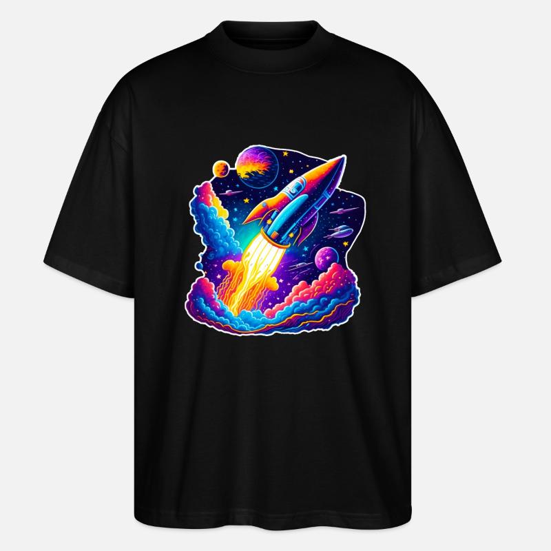 Space View / Rocket - Stanley/Stella Oversized Unisex Bio T-Shirt Blaster 2.0 - Schwarz