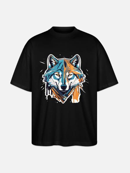 Geometric Wolf Head - Stanley/Stella Oversized Unisex Organic T-shirt Blaster 2.0 - black