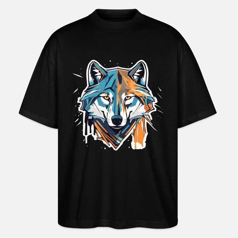 Geometric Wolf Head - Stanley/Stella Oversized Unisex Organic T-shirt Blaster 2.0 - black