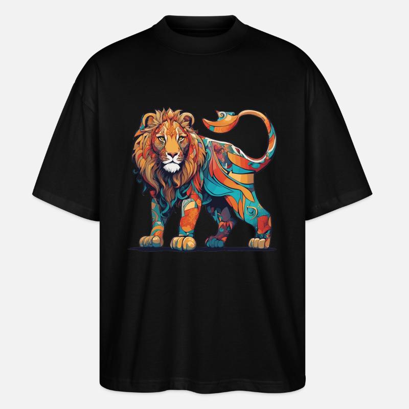 Colourful pattern Lion - Stanley/Stella Oversized Unisex Organic T-shirt Blaster 2.0 - black