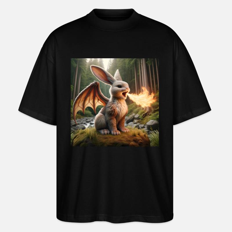 Dragon cracheur de feu lapin #19 - T-shirt bio Blaster 2.0 coupe oversize Stanley/Stella Unisexe - noir