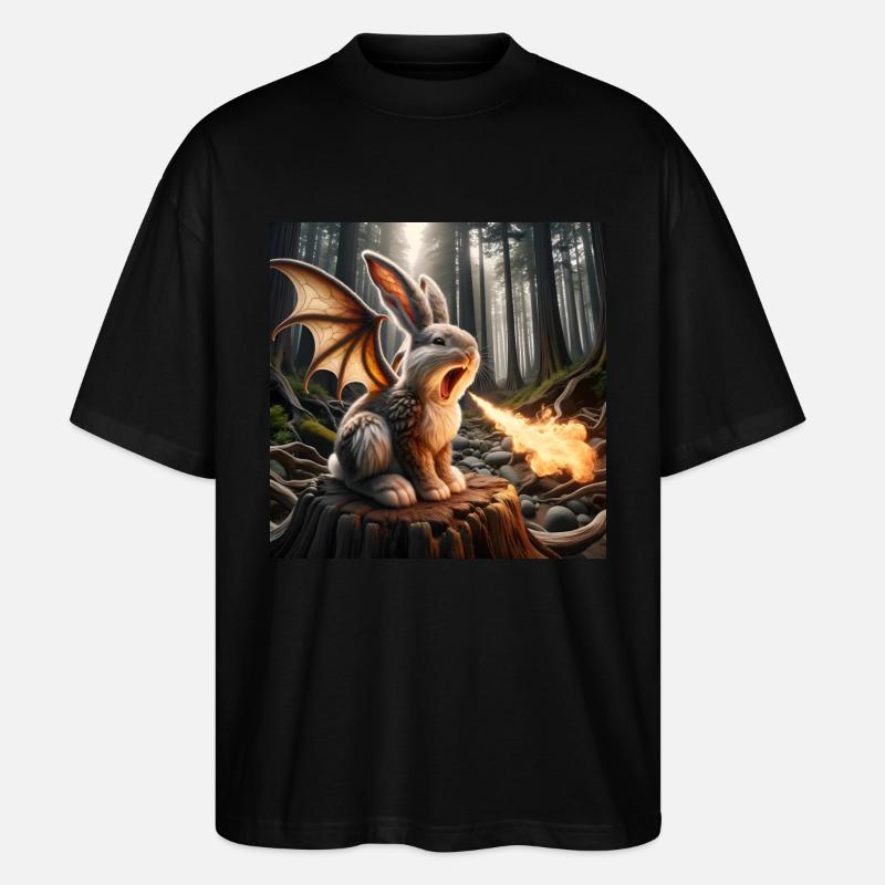 Feuerspeiender Hase Drache #23 - Stanley/Stella Oversized Unisex Bio T-Shirt Blaster 2.0 - Schwarz